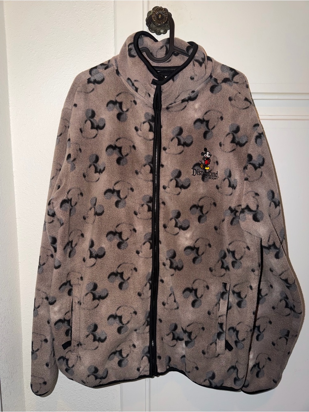 Disneyland Taupe Mickey Fleece Zip Jacket with Embroidered disney Logo